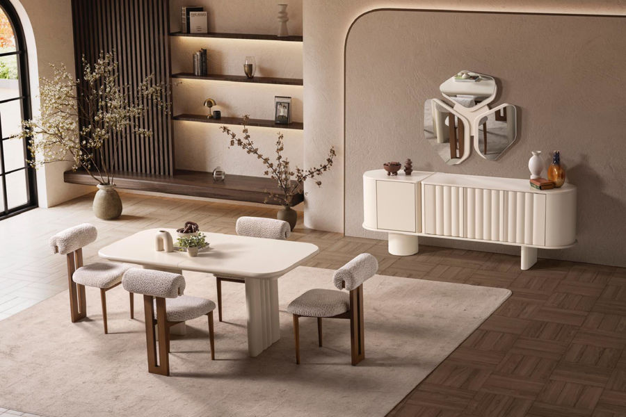 Lotus Ekru Yemek Odası Takımı resmi